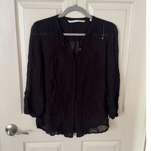 Twelfth Street by Cynthia Vincent‎ Pintuck Blouse Flowy Bohemian Top Small s1